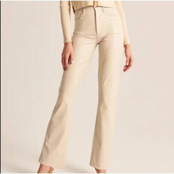 Abercrombie & Fitch Vegan Leather 90s Straight Pant cream NWT - Picture 1 of 5